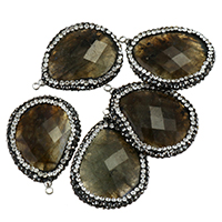 Rhinestone Brass Pendants Clay Pave with Labradorite & Brass platinum color plated natural & faceted & with rhinestone & mixed 23-26x33-35x6-8mm Approx 2mm Sold By Bag