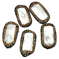 Naturales agua dulce perlas sueltas, Arcilla Pave, con Perlas cultivadas de agua dulce, con diamantes de imitación & mixto, 15-17x27-32x4-6mm, agujero:aproximado 1mm, 10PCs/Bolsa, Vendido por Bolsa