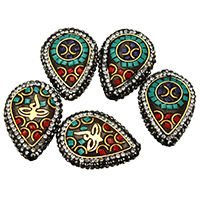 Turquoise Beads Clay Pave with Brass gold color plated with rhinestone & mixed 22-25x31-35x8-9mm Approx 1mm Sold By Lot