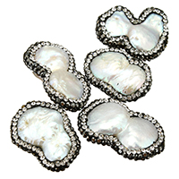 Naturales agua dulce perlas sueltas, Perlas cultivadas de agua dulce, con Arcilla analiar de diamantes de imitación AB, mixto, 17-24x24-32x6-9mm, agujero:aproximado 1mm, 10PCs/Grupo, Vendido por Grupo