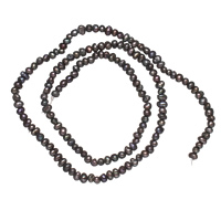 Brambor pěstované sladkovodní perle, Sladkovodní Pearl, přírodní, černý, 2-3mm, Otvor:Cca 0.8mm, Prodáno za Cca 15 inch Strand