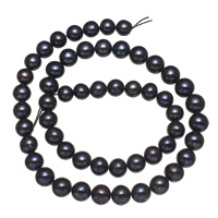 Brambor pěstované sladkovodní perle, Sladkovodní Pearl, černý, 7-8mm, Otvor:Cca 0.8mm, Prodáno za Cca 15 inch Strand