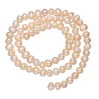 Bulvių išauginti gėlavandenių perlų karoliukai, Gėlo vandens perlų, Bulvė, natūralus, rožinis, 4-5mm, Skylė:Apytiksliai 0.8mm, Ilgis 14.5