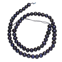 Brambor pěstované sladkovodní perle, Sladkovodní Pearl, přírodní, černý, 5-6mm, Otvor:Cca 0.8mm, Prodáno za 14.5 inch Strand