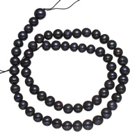 Brambor pěstované sladkovodní perle, Sladkovodní Pearl, černý, 6-7mm, Otvor:Cca 0.8mm, Prodáno za Cca 15 inch Strand