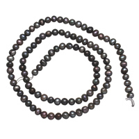Bulvių išauginti gėlavandenių perlų karoliukai, Gėlo vandens perlų, Bulvė, juodas, 3-4mm, Skylė:Apytiksliai 0.8mm, Parduota už Apytiksliai 14.7 Inch Strand