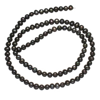 Bulvių išauginti gėlavandenių perlų karoliukai, Gėlo vandens perlų, Bulvė, juodas, 4-5mm, Skylė:Apytiksliai 0.8mm, Parduota už Apytiksliai 14.3 Inch Strand