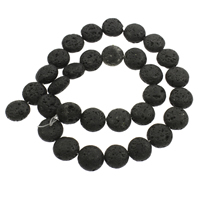 Perles de lave naturelle, lave volcanique, Plat rond, noire, 12x6-13x6mm, Trou:Environ 1mm, Environ 31PC/brin, Vendu par Environ 14.5 pouce brin