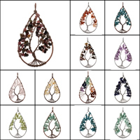 Tree Of Life Pendants Brass with Gemstone Teardrop plated lead & cadmium free Approx Sold By PC