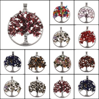 Tree Of Life Pendants Brass with Gemstone antique silver color plated lead & cadmium free Approx 5mm Sold By PC