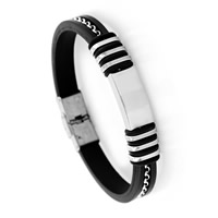 Unisex Bracelet Silicone with Stainless Steel adjustable black Sold Per Approx 8.2 Inch Strand