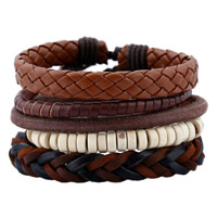 Unisex Bracelet Cowhide with PU Leather & Wood adjustable 60mm Length Approx 6.69 Inch Sold By Set