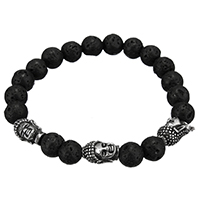 Wrist Mala Lava with Stainless Steel stainless steel magnetic clasp Buddha natural Unisex & blacken 8mm Sold Per Approx 7 Inch Strand