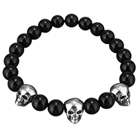 Unisex Bracelet Black Agate with Stainless Steel stainless steel magnetic clasp Skull natural blacken 8mm Sold Per Approx 8 Inch Strand