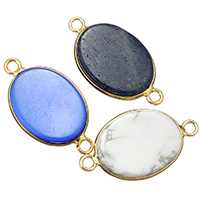 Connecteur de pierre gemme, avec laiton, ovale plat, Placage de couleur d'or, différents matériaux pour le choix & boucle de 1/1, 29x16x4mm, Trou:Environ 2mm, Vendu par PC