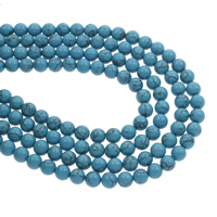 turchese sintetico perla, Cerchio, blu, 8mm, Foro:Appross. 1mm, Appross. 48PC/filo, Venduto per Appross. 14.5 pollice filo