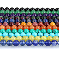 Mieszane Koraliki Gemstone, Kamień szlachetny, Koło, do wyboru różne materiały, 4mm, otwór:około 0.5mm, około 95komputery/Strand, sprzedawane na około 15 cal Strand