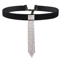 Rhinestone Choker, Velveteen, with Tibetan Style, with 1.9lnch extender chain, platinum color plated, for woman & with rhinestone, 100mm, Sold Per Approx 11.8 Inch Strand