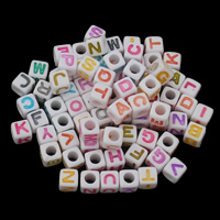Alphabet Akril gyöngyök, Négyzet, különböző modellek a választás & zománc, 7x7mm, Lyuk:Kb 4mm, Kb 550PC-k/Bag, Által értékesített Bag