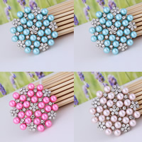 Plastic Pearl Brooch Zinc Alloy with ABS Plastic Pearl Flower platinum color plated for woman & with rhinestone lead & cadmium free Sold By Bag