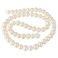Bulvių išauginti gėlavandenių perlų karoliukai, Gėlo vandens perlų, Bulvė, natūralus, baltas, 7-8mm, Skylė:Apytiksliai 0.8mm, Parduota už Apytiksliai 15.9 Inch Strand
