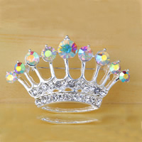 Rhinestone Brooch Zinc Alloy Crown silver color plated for woman & with rhinestone lead & cadmium free Sold By Bag