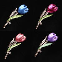 Zinc Alloy Brooches Flower plated for woman & enamel & with rhinestone lead & cadmium free Sold By Bag
