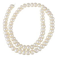 Bulvių išauginti gėlavandenių perlų karoliukai, Gėlo vandens perlų, Bulvė, natūralus, baltas, 6-7mm, Skylė:Apytiksliai 0.8mm, Parduota už Apytiksliai 15 Inch Strand