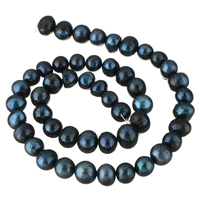 Brambor pěstované sladkovodní perle, Sladkovodní Pearl, černý, 8-9mm, Otvor:Cca 0.8mm, Prodáno za Cca 14.5 inch Strand