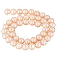 Bulvių išauginti gėlavandenių perlų karoliukai, Gėlo vandens perlų, Bulvė, natūralus, rožinis, 9-10mm, Skylė:Apytiksliai 0.8mm, Parduota už Apytiksliai 15.3 Inch Strand