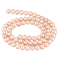 Brambor pěstované sladkovodní perle, Sladkovodní Pearl, přírodní, růžový, 6-7mm, Otvor:Cca 0.8mm, Prodáno za Cca 15 inch Strand