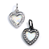 Cubic Zirconia Micro Pave Brass Pendant with Opal Heart plated micro pave cubic zirconia nickel lead & cadmium free Approx 4mm Sold By Lot