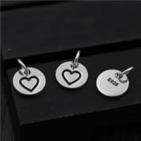 925 Sterling Silver Pendant, Flat Round, with heart pattern & enamel, 8mm, Hole:Approx 2mm, 10PCs/Lot, Sold By Lot