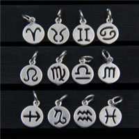 925 Sterling Silver Pendant Flat Round Zodiac symbols jewelry & mixed pattern 10mm Approx 2-3mm Sold By Lot