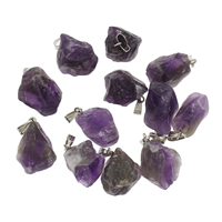 Quartz Gemstone Pendants Amethyst with Zinc Alloy platinum color plated February Birthstone - Approx 2mm Sold By PC