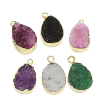 Ice Quartz Agate Pendant with Zinc Alloy Teardrop gold color plated druzy style - Approx 2mm Sold By PC