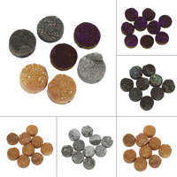 Naturlig Ice Quartz Agate perler, Flad Rund, Druzy stil & halv-boret, flere farver til valg, 15x4mm-17x8mm, Hole:Ca. 1mm, Solgt af PC
