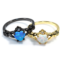 Cubic Zirconia Micro Pave Brass Ring with Opal Heart plated micro pave cubic zirconia & for woman nickel lead & cadmium free US Ring Sold By Lot