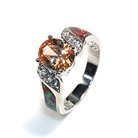 Cubic Zirconia Micro Pave Brass Ring with Opal platinum plated micro pave cubic zirconia & for woman nickel lead & cadmium free US Ring Sold By Lot