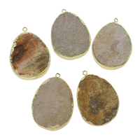 Imagens de pedra pingente, with liga de zinco, Oval achatado, cromado de cor dourada, 59x40x16mm-56x36x13mm, Buraco:Aprox 2mm, Aprox 5PCs/Bag, vendido por Bag