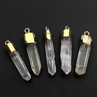 quartz clair Pendentif, avec alliage de zinc, glaçon, Placage de couleur d'or, 8x42mm-10x50mm, Trou:Environ 2mm, Environ 5PC/sac, Vendu par sac