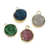Natural Agate Druzy Pendant Ice Quartz Agate with Zinc Alloy Flat Round gold color plated druzy style - Approx 2.5mm Approx Sold By Bag