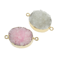 Ice Quartz Agate Connetor with Zinc Alloy Flat Oval gold color plated druzy style & 1/1 loop - Approx 2mm Approx Sold By Bag