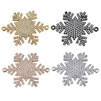Terningformet Zirkon Micro Pave Messing Tilslutning, Snowflake, forgyldt, Micro Pave cubic zirconia & 1/1 løkke, flere farver til valg, nikkel, bly & cadmium fri, 30x23x2.50mm, Hole:Ca. 1.5mm, 5pc'er/Lot, Solgt af Lot