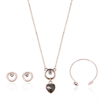 Zinc Alloy Jewelry Sets bangle & earring & necklace with iron chain & Cubic Zirconia Heart plated oval chain & for woman lead & cadmium free  Inner Approx 58mm Length Approx 7 Inch Approx 17.5 Inch Sold By Set