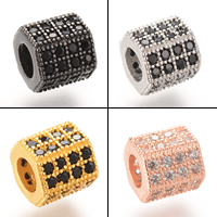 Zircon Micro Pave laiton European Perles, Placage, pavé de micro zircon & sans filetage, plus de couleurs à choisir, protéger l'environnement, sans nickel, plomb et cadmium, 7.3x7.4mm, Trou:Environ 4-5mm, 5PC/sac, Vendu par sac
