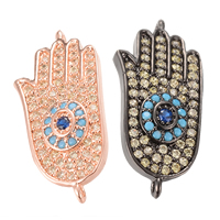 Cubic Zirconia Micro Pave Brass Connector Hamsa plated evil eye pattern & micro pave cubic zirconia & 1/1 loop lead & cadmium free Approx 2-3mm Sold By Bag