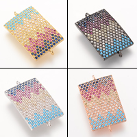 Terningformet Zirkon Micro Pave Messing Tilslutning, Rektangel, forgyldt, Micro Pave cubic zirconia & 1/1 løkke, flere farver til valg, bly & cadmium fri, 25.7x14.8mm, Hole:Ca. 2-3mm, 5pc'er/Bag, Solgt af Bag