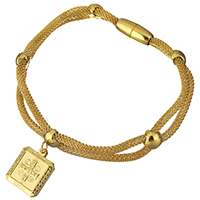 Mesh Tube Bracelet Stainless Steel Square gold color plated charm bracelet & with cross pattern & mesh chain & with letter pattern & for woman 3mm Sold Per Approx 8 Inch Strand