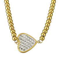 Stainless Steel Jewelry Necklace, with Rhinestone Clay Pave, with 2lnch extender chain, Heart, gold color plated, oval chain & for woman, 19x16mm, 4mm, 1.5mm, Sold Per Approx 18 Inch Strand
